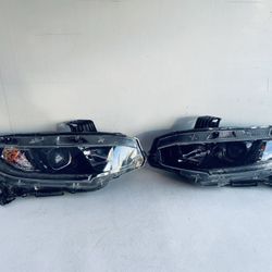 2016-2021 HONDA CIVIC LEFT AND RIGHT SIDE HEADLIGHT HALOGEN OEM BLACK 