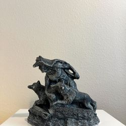 Vintage Native American Warrior and Wolves Figurine - Rustic Resin Statue Decor