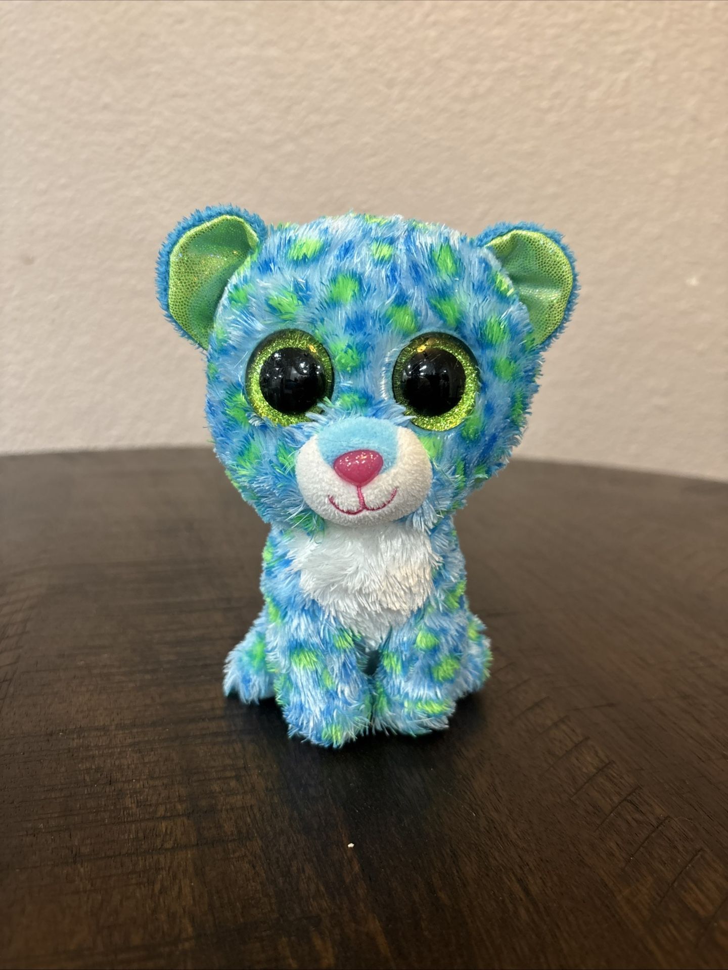 6" Ty Beanie Boos Plush Leona Blue Cat Leopard Glitter Eyes