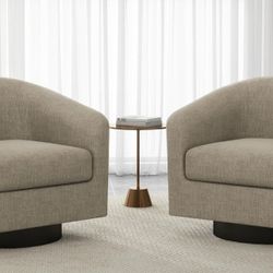 UIXE  Swivel Accent Chairs Set of 2, Barrel Club Chair Upholstered Armchair for Living Room, Round Arm Chair Single Sofa Bedroom Reading Sea