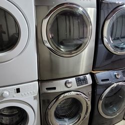 Samsung Front Loading Washer And Stackable Gas Dryer Set In Platnum Stainless Steel 