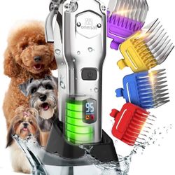 Oneisall Dog Clippers Grooming Thick Hair Professional Cordless Low Noise Silver