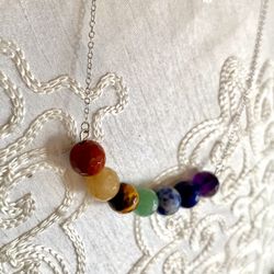 Petite, Medium & Large Faceted Rainbow Chakra Necklaces, 925 Sterling Silver Chain Up To 22”
