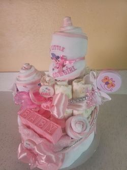 Handmade Pink Baby Girl Diaper Cake "Mama's Little Cowgirl" Theme
