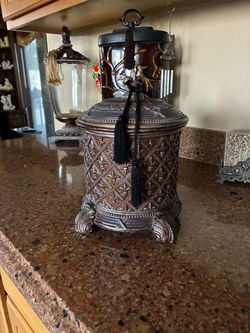 Ornate Fleur-de-Lis Decorative Canister 11"x12"