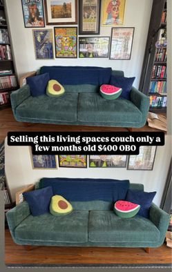 Green sofa couch living spaces