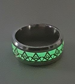 Stainless Steel Masonic Inlay Band Ring Size 6 - *Glow in the Dark*