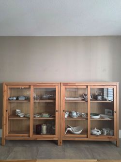 Glass-Door Cabinets (Set of 2) — Solid Pine