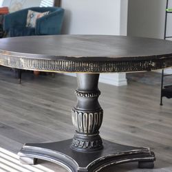 Distressed Pedestal table, 4 microfiber  barstools