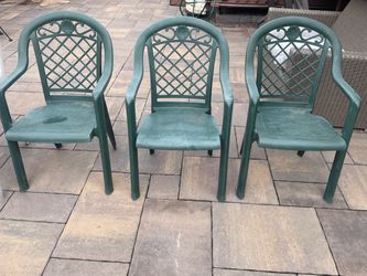 3 Green Stacking Chairs & 1 extra Beige Included