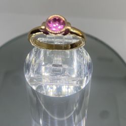 Gold  Vermeil 18 Kt GE Pink Tourmaline Ring Size 8 1/2