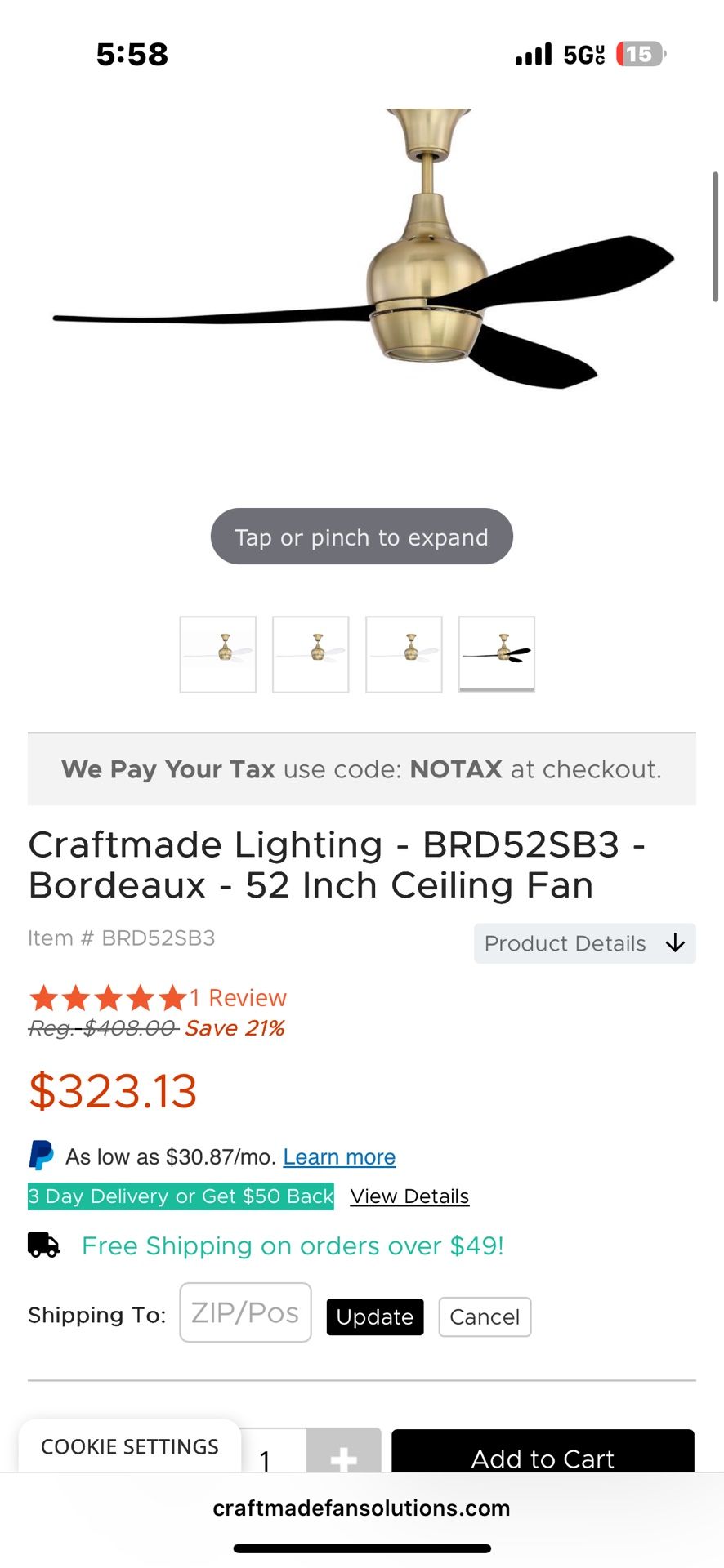 Craftmade Lighting - BRD52SB3 - Bordeaux - 52 Inch Ceiling Fan