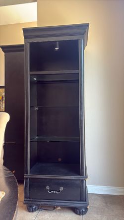 Black Wood Display Cabinet with glass shelves