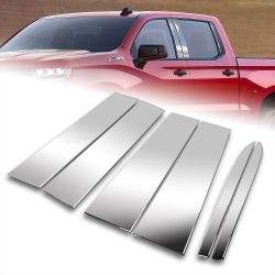 For 2019-2025 Chevy Silverado GMC Sierra Stainless Polish Chrome Door Pillar 6PC -(2-DPS-1846