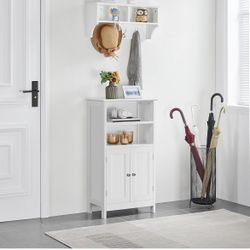Bathroom Floor Cabinet, Free Standing Cabinet with Double Door and Adjustable Shelf, Side Tall Storage Organizer for Living Room/Kitchen/Hallway/Home 