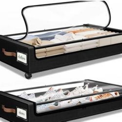 Under Bed Storage with Wheels 2Pack Storage Containers with Clear Window & Label