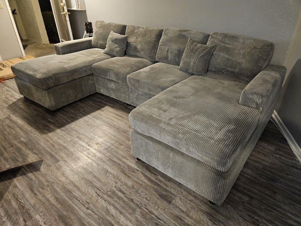 Brand New Sectional Light Grey Corduroy $499