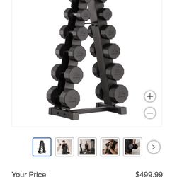 Centr 12-sided 210 lb. Rubber Dumbbell Set with Rack