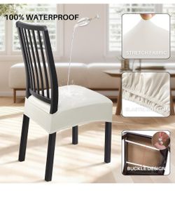 Dining Chair Seat Covers Set of 6, Rear Covered, Pu Cream