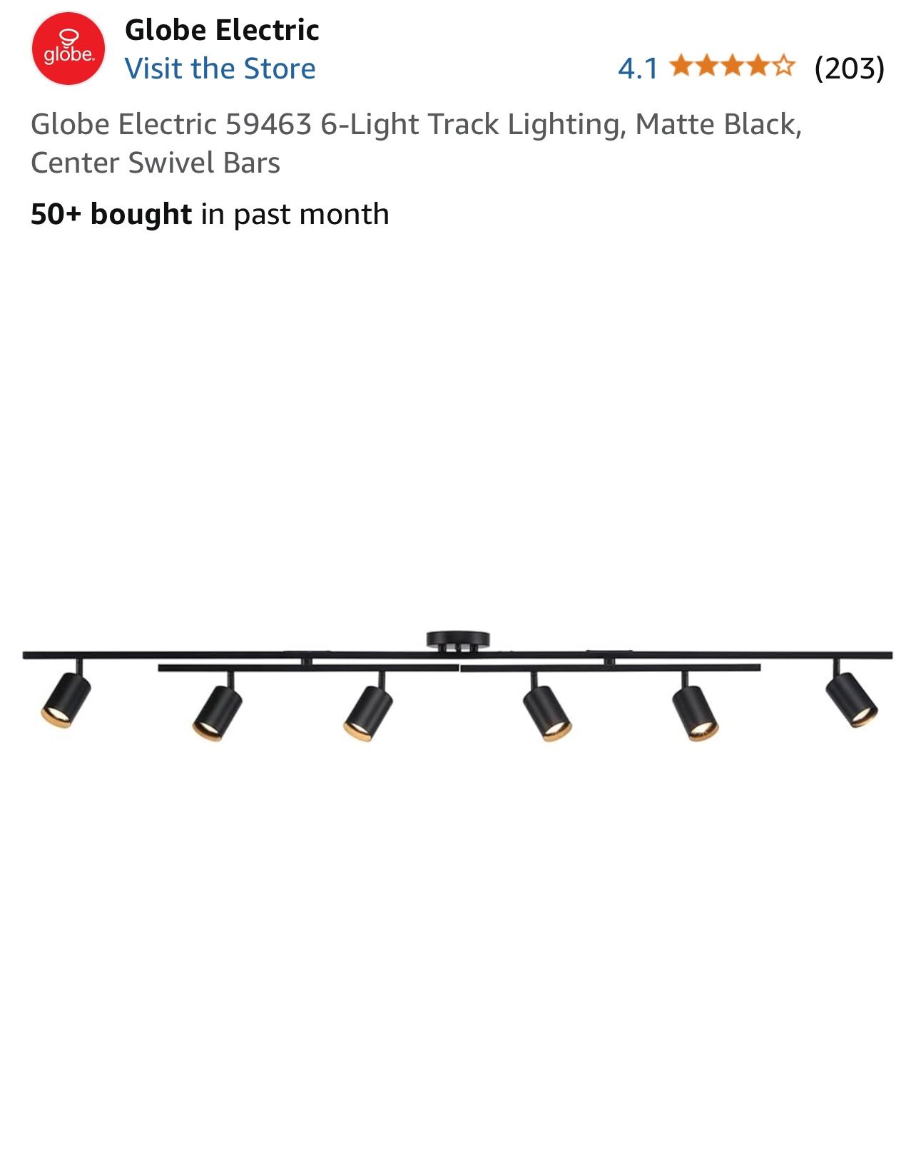 Globe Electric 59463 6-Light Track Lighting, Matte Black