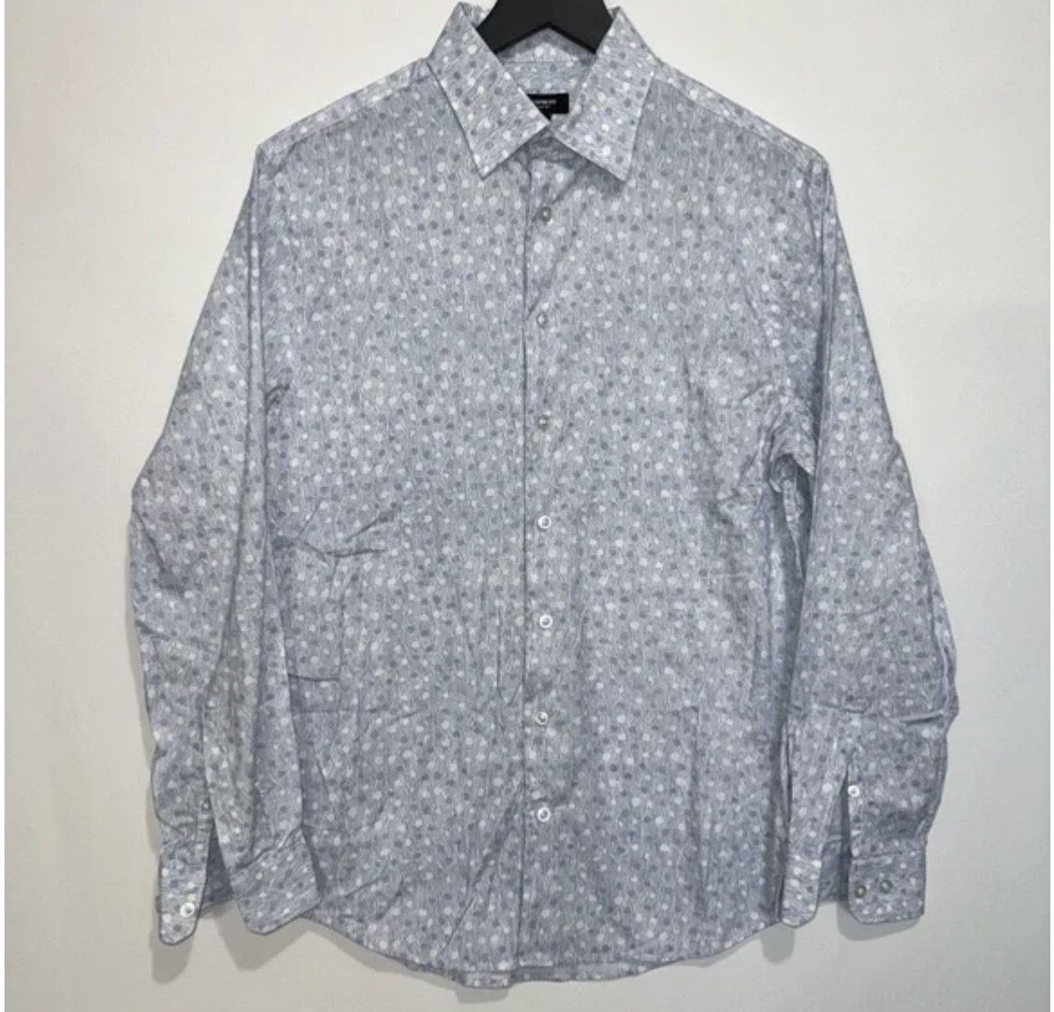 Express Print Button Down Casual Shirt Size Small Blue White Slim Fit