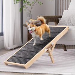 Tresbro Dog Ramp for Couch, 40'' Long Dog Ramps with Adjustable 11'' to 20.47'' Height, Portable Dog Ramp with Anti-Slip Carpet & Carrying Handle Hold