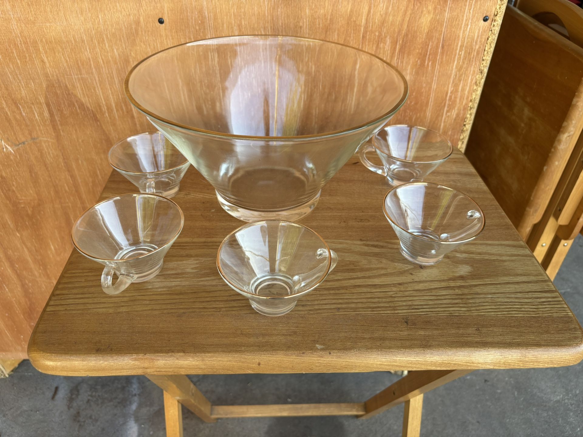 Gold Rimmed Punch Bowl Set