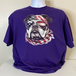Bulldog American Flag Design T-shirt, New, Jerzees 50–50, Size Extra Large,(item 360)