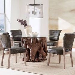 Brand New 5 PC Natural Teak/Black Dining Set