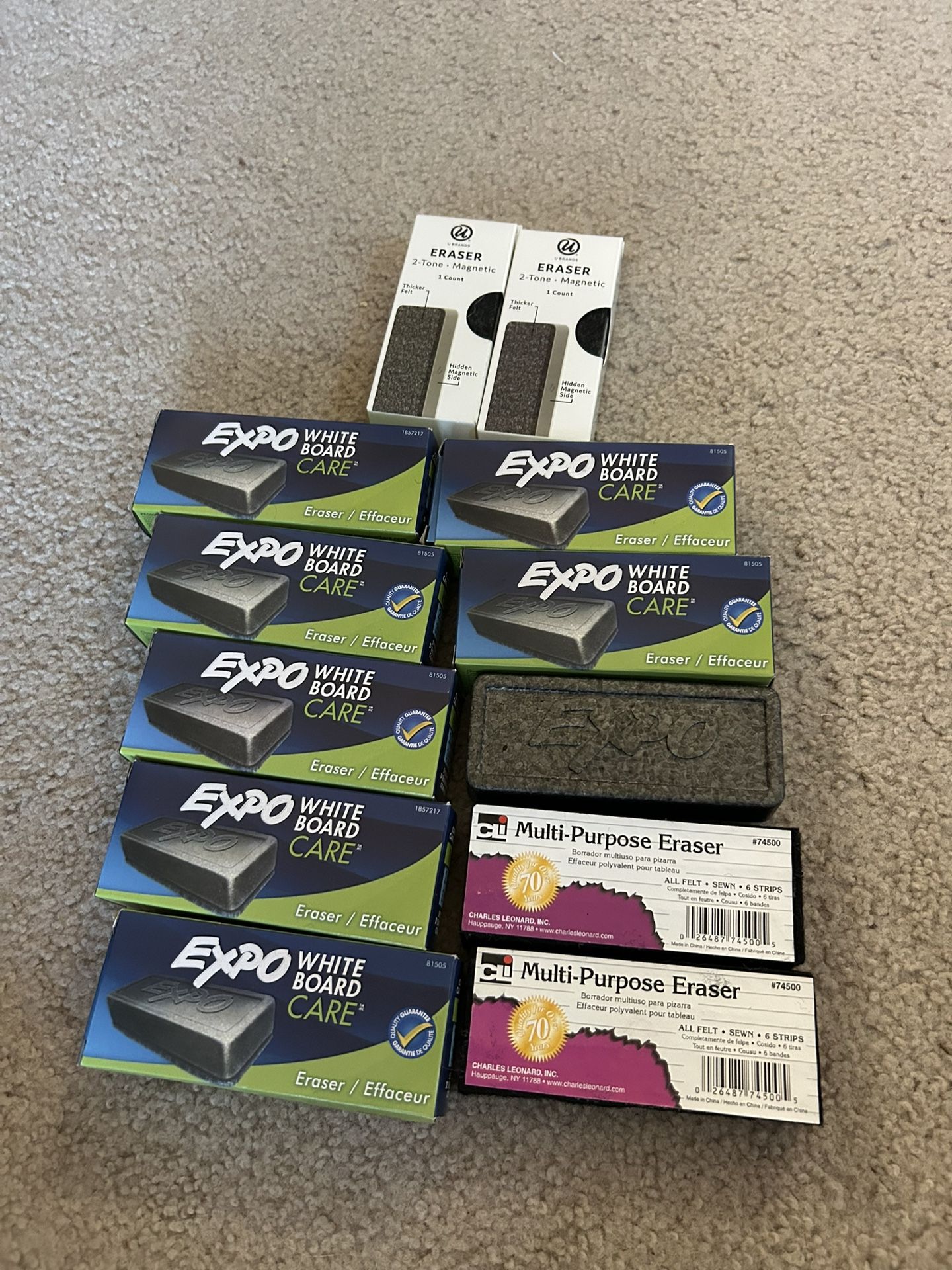 Expo Dry Erase Erasers Whiteboard Board Eraser, Pack of 12, 2 Magnetic Erasers