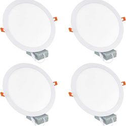 11 Inch Recessde Lighting for Ceiling with Junction Box,6000K 2185LM,24W Ultra-Thin Canless Wafer Downlight,for high Ceiling 4 Packs,No Dimmable