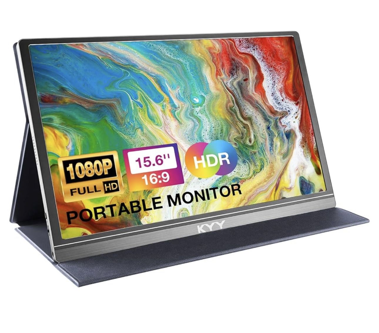 KYY Portable Monitor 15.6inch 1080P FHD USB-C, HDMI Computer Display HDR IPS Gaming Monitor w/Premium Smart Cover & Screen Protector, Speakers, for La