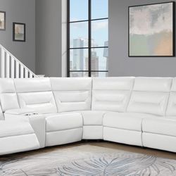 Sectional Power Recliner New Leather In White. ON Sale.We Finance $50 Down