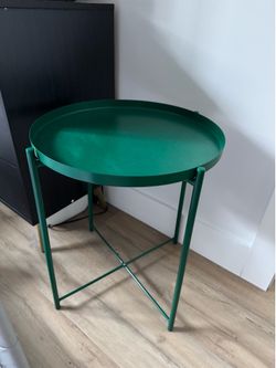 Set of 2 IKEA side tables – one green and one beige/taupe