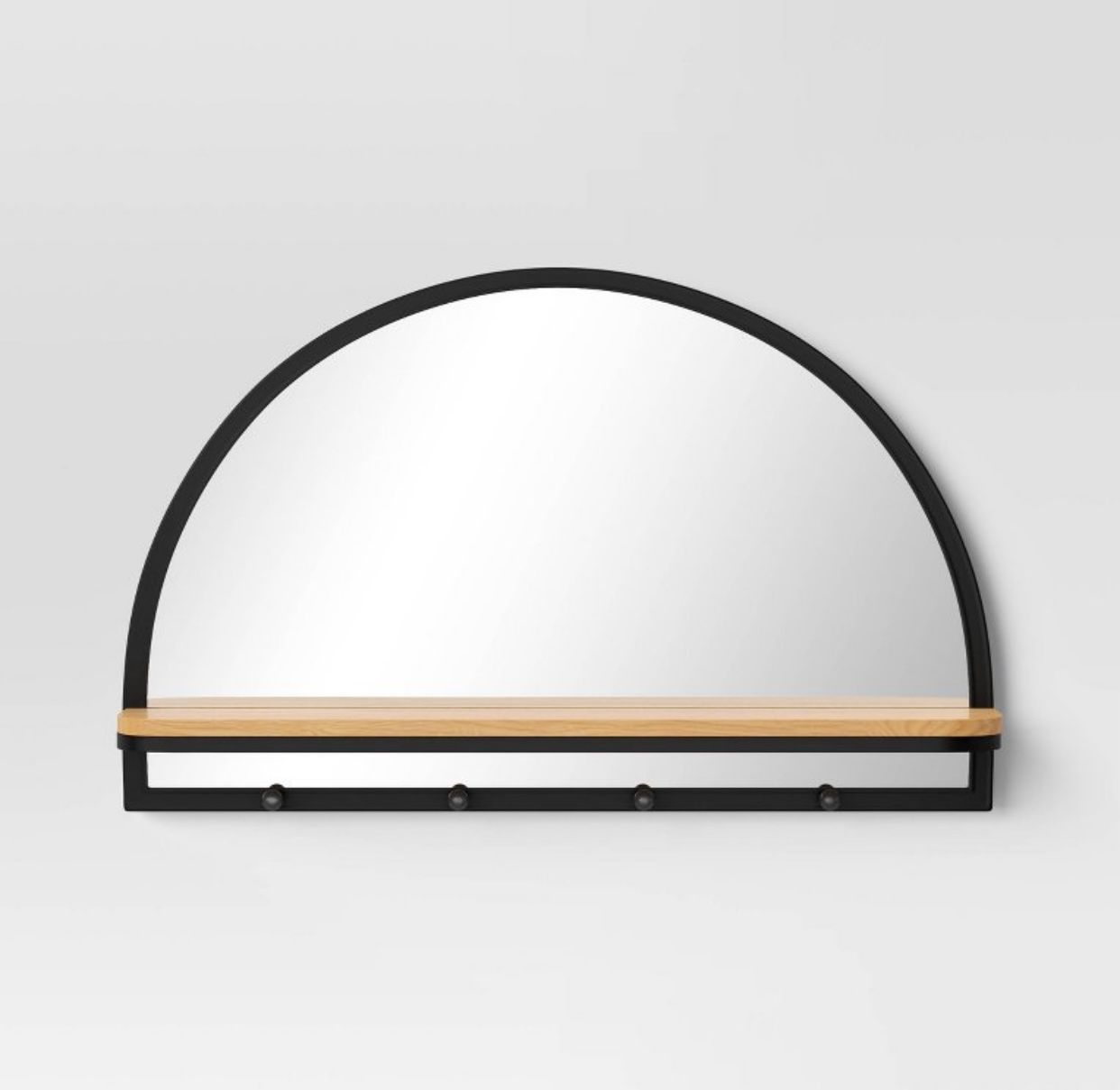 24"x15" Arch Wall Mirror with Shelf and Pegs Brown/Black - Thresholdâ„¢