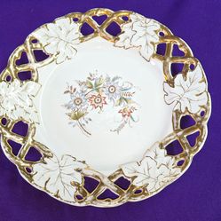 Antique Carl Tielsch CT Altwasser Reticulated Porcelain Plate Floral Gold Gilt Some wear on the Gold Gilt. B4A112