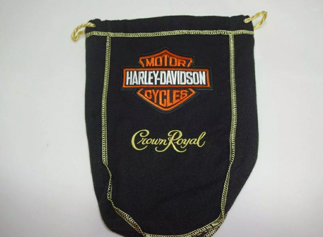 Custom Black Crown Royal Bag w/ Harley Davidson Patch