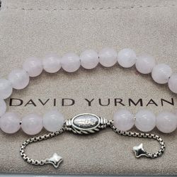 David Yurman Sterling Silver Spiritual Beaded Rose Quartz Bracelet 