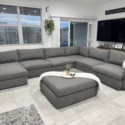 Grey Sectional Couch W/ Chaise & Ottoman
