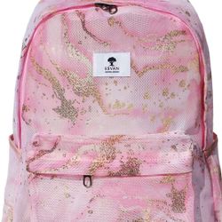 ESVAN Original Print Mesh Backpack Semi-Transparent Sackpack See Through Beach Bag Daypack Multi-Purpose Women Men Unisex