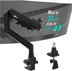 Heavy Duty Single Monitor Arm for 17-49 Inch Flat Curved Ultrawide Screens, up to 33 Lbs, Adjustable Single Monitor Desk Mount for Home Office Gaming,