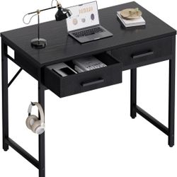 Small Black Desk Vanity 2 Drawer