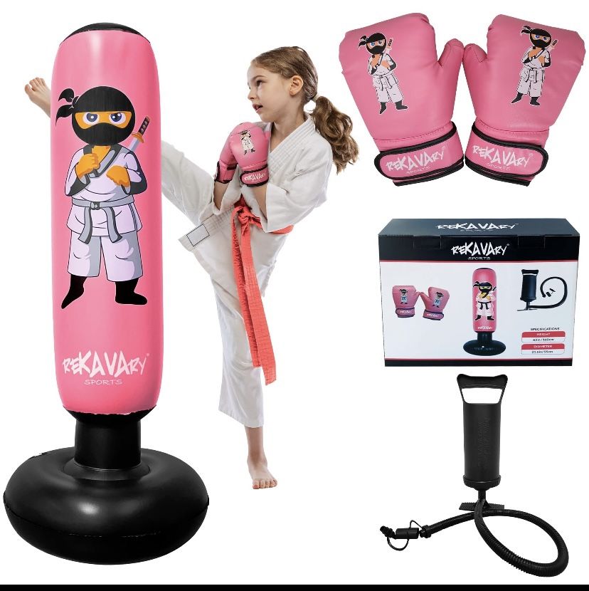 Inflatable Kids Punching Bag Combo Bag Gloves Pump NEW HALF OFF