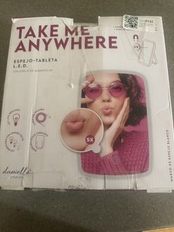 Danielle Creations Lighted Tablet Style Makeup Mirror with 5x Magnification, White