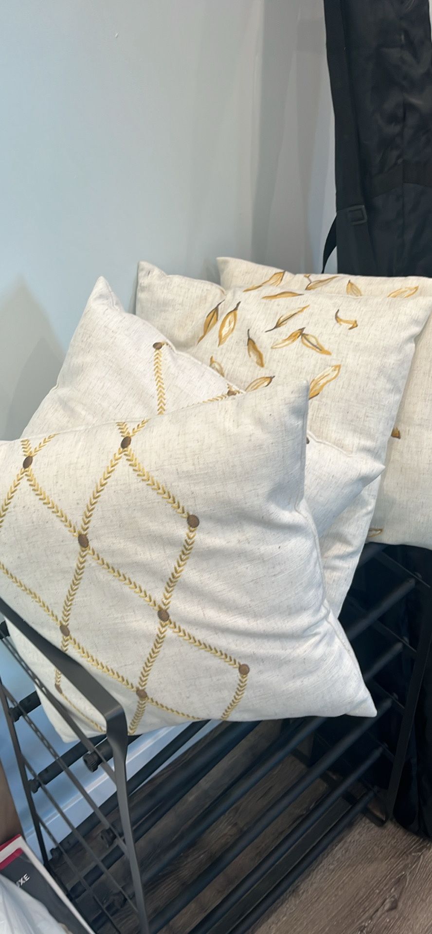 Set of four gold and yellow linen pillows, throw pillows