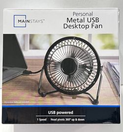 Personal Metal USB Desktop 4 inch 10cm Fan pivots tilt up and down Brand New NIB “OBO”