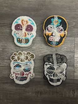 Dia de Muertos day of dead beaded coasters set of 4