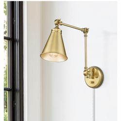Plug in Wall Sconces, Adjustable Swing Arm Wall Lamp, Industrial Brushed Gold Sconces Wall Lighting with Dimmable On/Off Switch Plug-in Cord, Vintage 