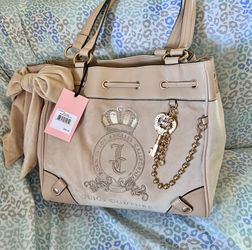 New Tan Juicy Couture Purse Daydreamer Tote Bag Velour Handbag Key Charm