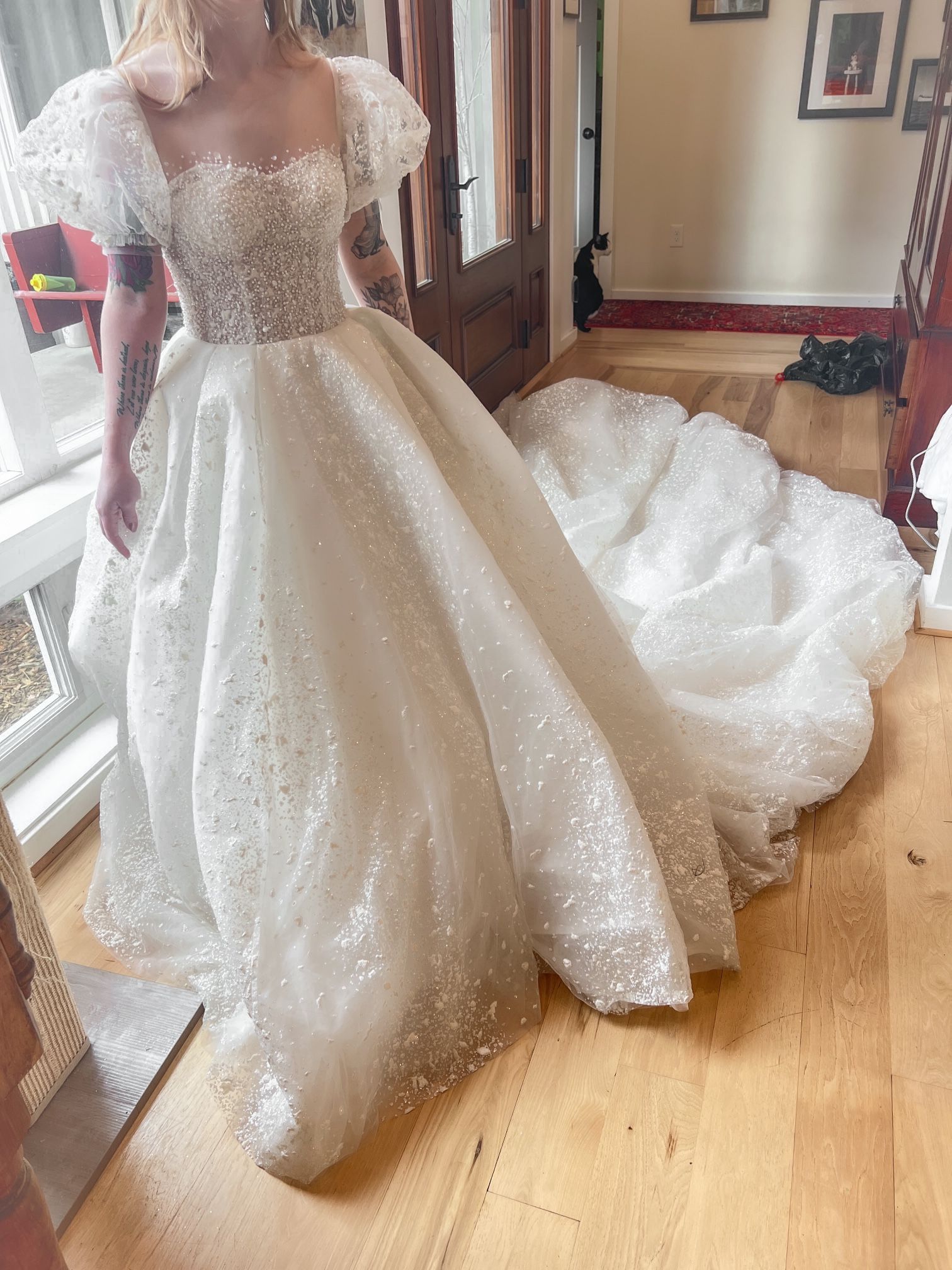 Custom Princess Ballgown Beaded Tulle Wedding Dress With Train or Quinceanera! 